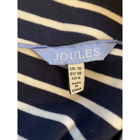 Striped Dress JOULES Mariners Women Medium 6 Cotton Navy & White Pockets - Picture 4 of 6